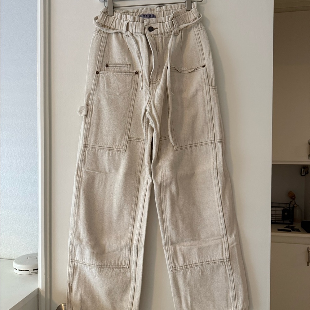 Signature8 Cream Cargo Pants High Waist Wide Leg